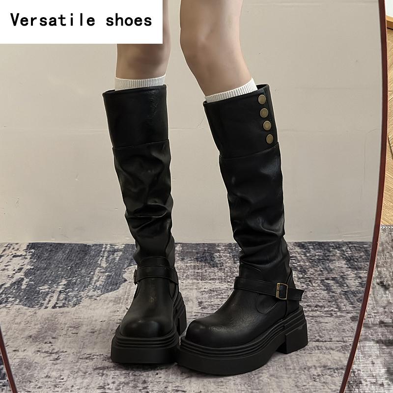 Thick Heel Women Knee High Boots Fashion Slip On Shoes Autumn Winter Laides Concise Knight Long Botas De Mujer