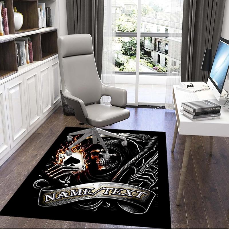 1PC Custom Name "Skull Flames: Grim Reaper Art" Theme Floor Mat Ideal for Living Room, Game Rooms, Office, Bedroom,Floor Mat Playful Design