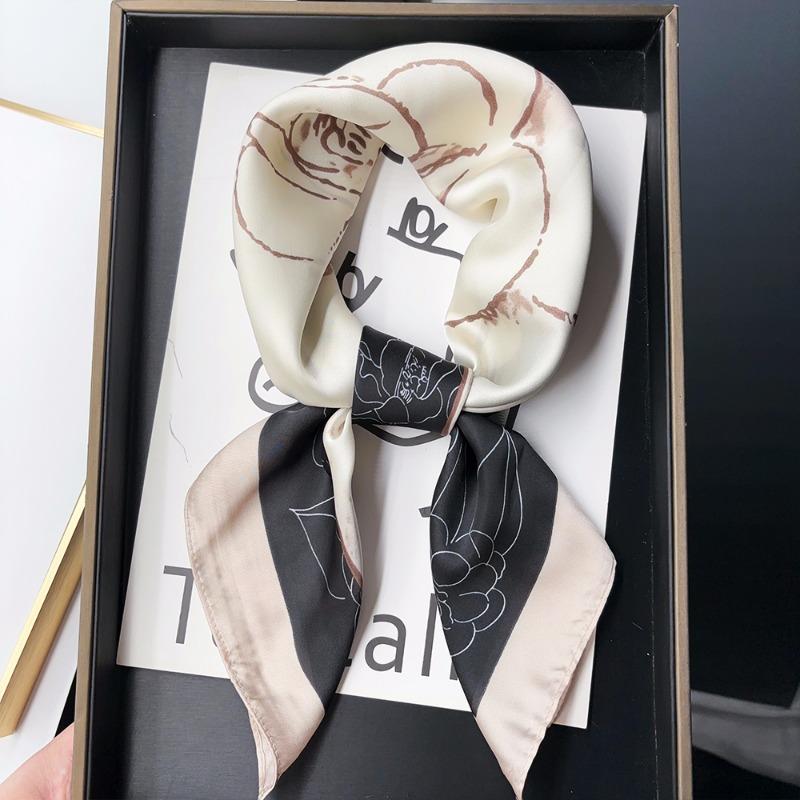 Luxury Brand 2024 Silk Square Scarf Women Cat Neck Hair Tie Band Beach Hijab Kerchief Head Headbands Bandana Female Foulard 70cm