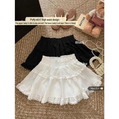 2024 Summer Women's A-Line French White Lace Puffy Skirt