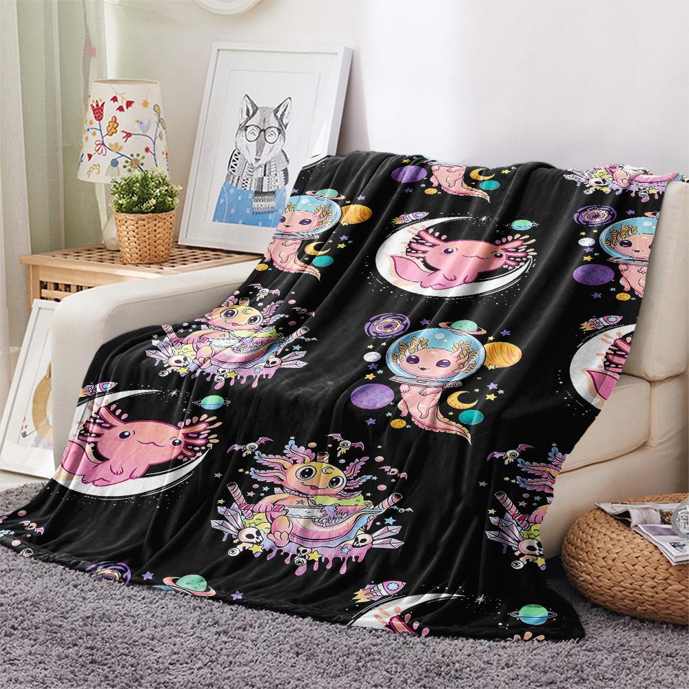 1Pc Axolotl Print Flannel Blanket, High quality Comfortable for All Seasons, Home Decor, Warmth and Comfort, Perfect for Christmas Gifts