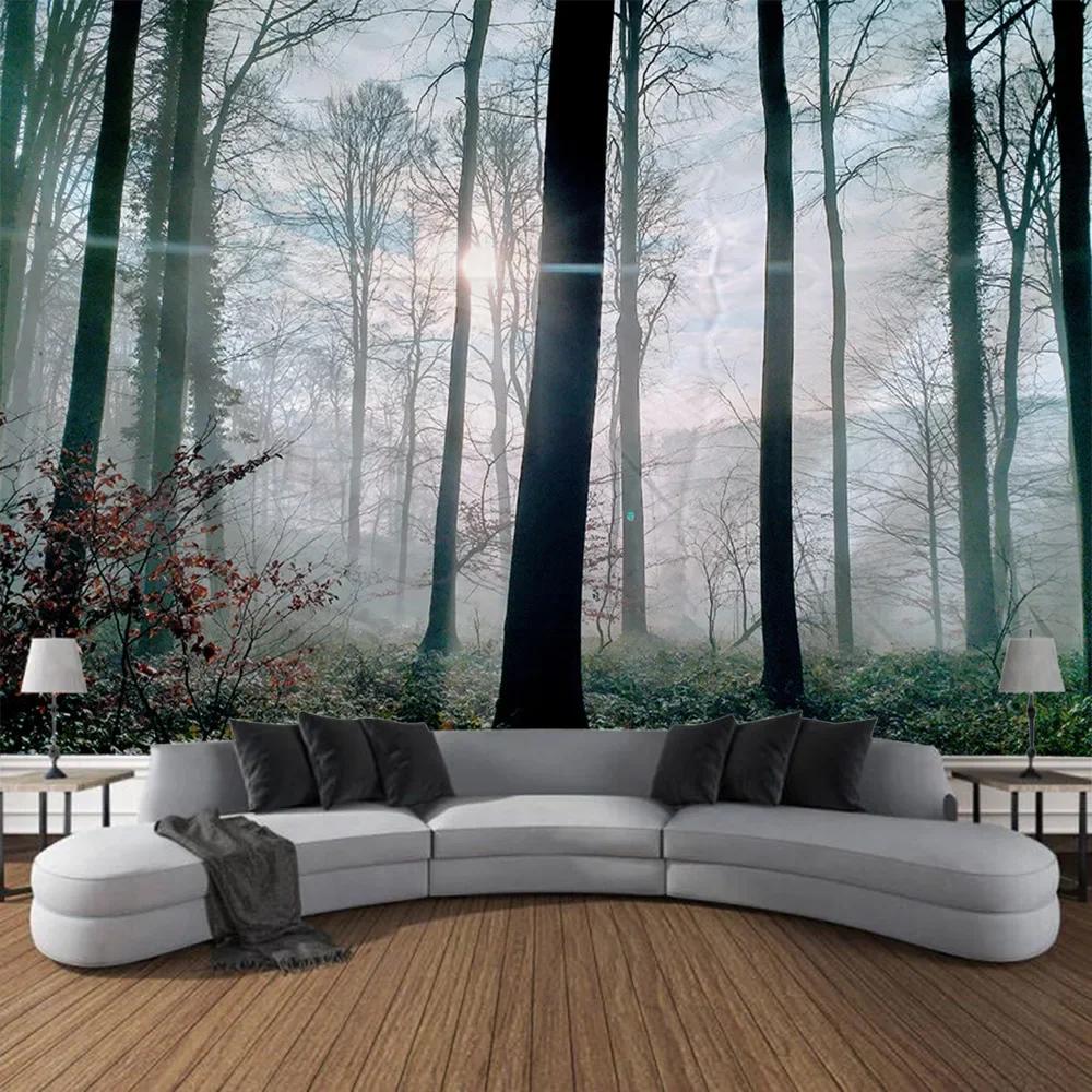 Forest landscape tapestry wall hanging living room bedroom fabric decoration background Bohemian hippie picnic mat bed sheet