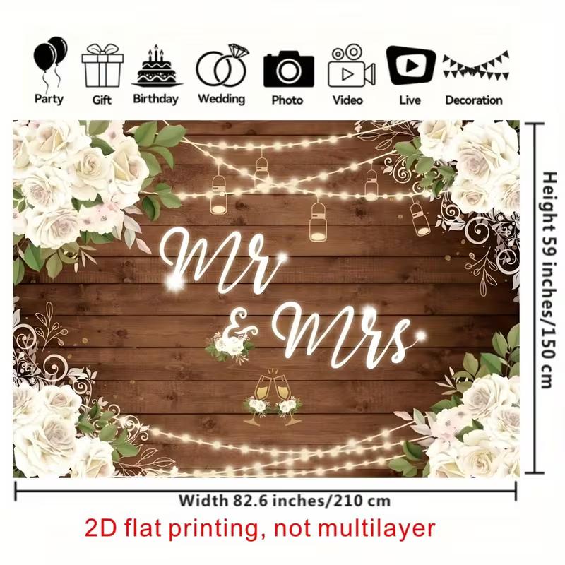 2D Bridal Shower Photo Booth Backdrop with String Lights and Floral Corners