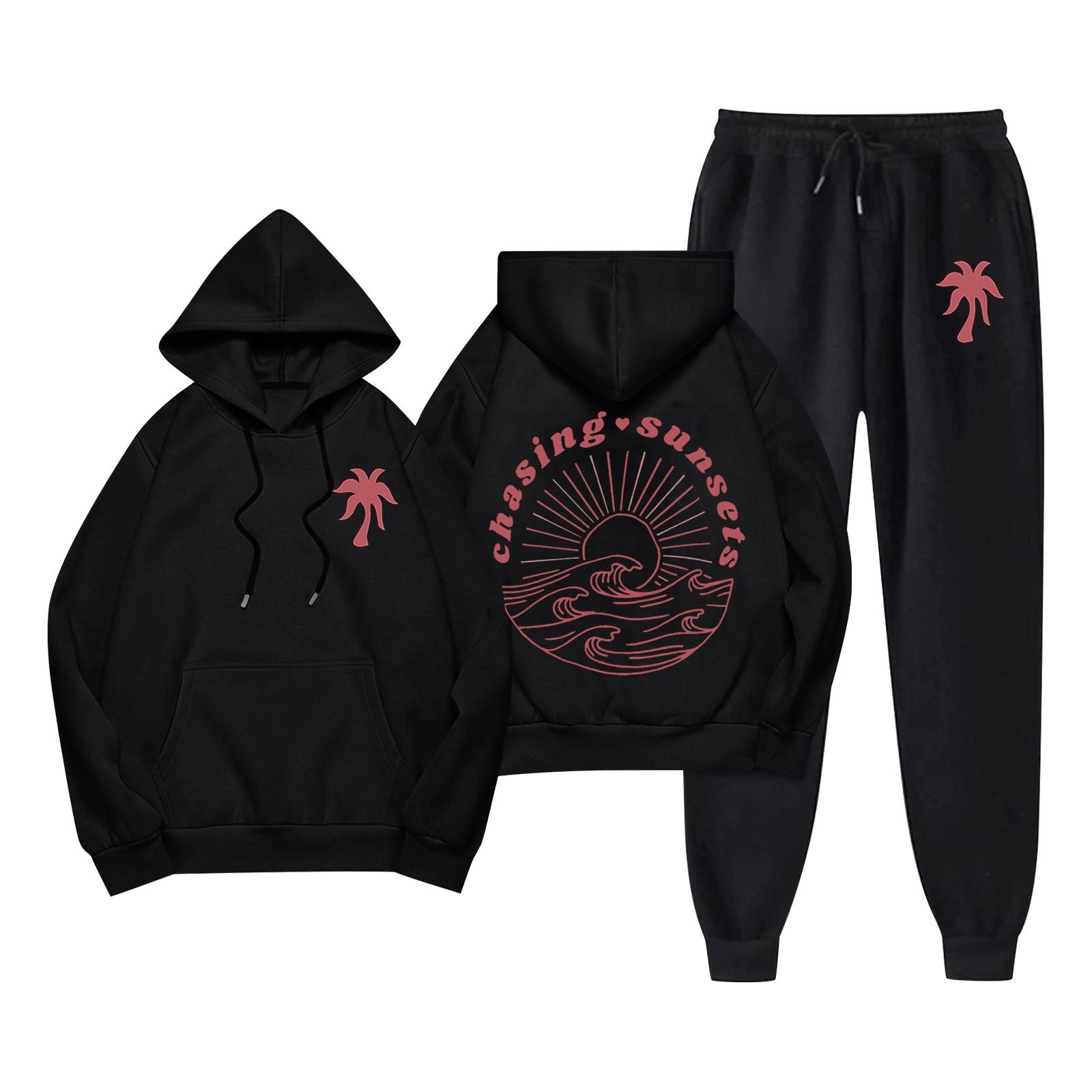 

Унисекс Повседневный комплект из толстовки с капюшоном и брюками с длинными рукавами и карманами на шнурке L чёрный