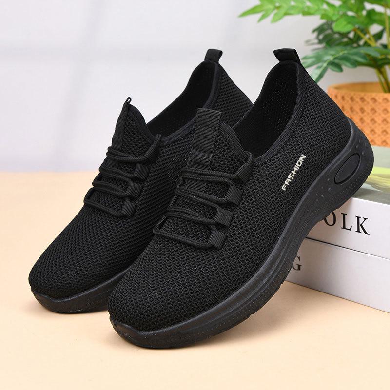 Damen Rutschfeste Weiche Sohle Netzschuhe, Atmungsaktiv Frühling/Herbst Schwarze Arbeitsschuhe