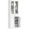 Mobile da Cucina Credenza con Ripiano Regolabile Cassetto 2 Ante Armadio Alto con Porta in Vetro 60 x 35 x 180 cm Bianco