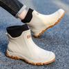 Men's short tube integrated fleece rain shoes with cotton warm waterproof rain boots lightweight work shoes non-slip