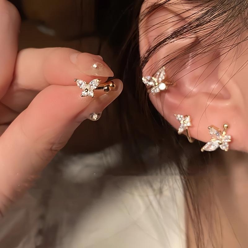 Butterfly Inlaid Zircon Earrings For Women No Ear Hole Simple Delicate Elegant Lady Jewelry Gifts Wholesale