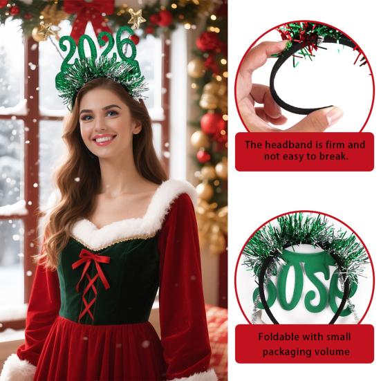 New Year Eve Party Supplies 2026 Glitter Tinsel Headband And Glasses Set for Happy New Year Party Celebration