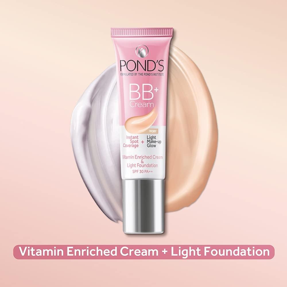 Pond's Full Coverage BB+ Cream Light 18g For All Skin Types With SPF 30 PA++ Instant Glow & Spot Coverage