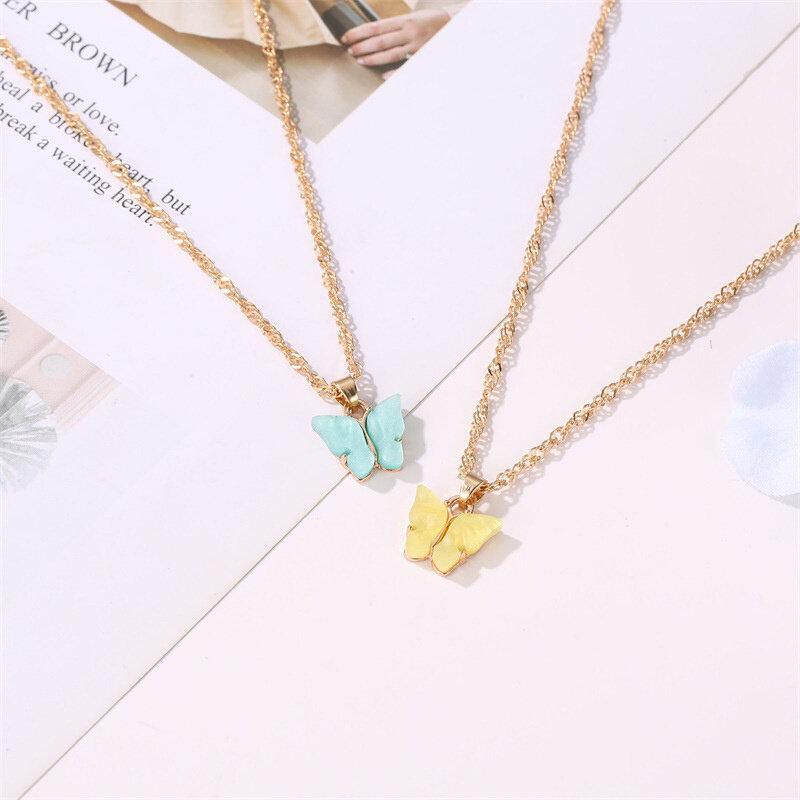 Sweet Butterfly Necklace Acrylic Colored Clavicle Chain for Women Refined Chain