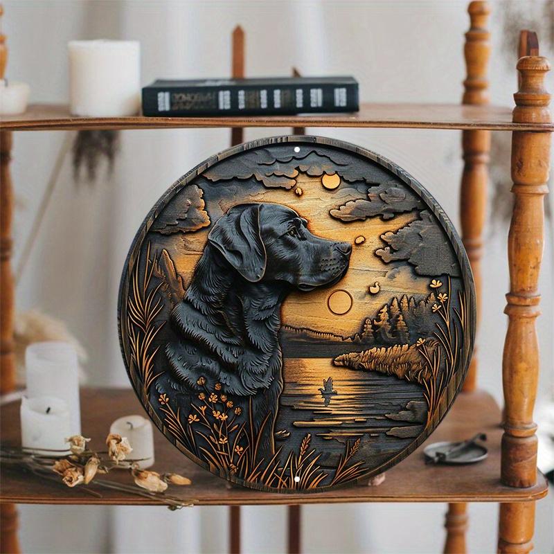 Round Wooden Labrador Retriever Wall Decor, Weather Resistant, Dog Silhouette, Outdoor and Indoor Hanging Art for Door, Wall, Home, Room, Farmhouse