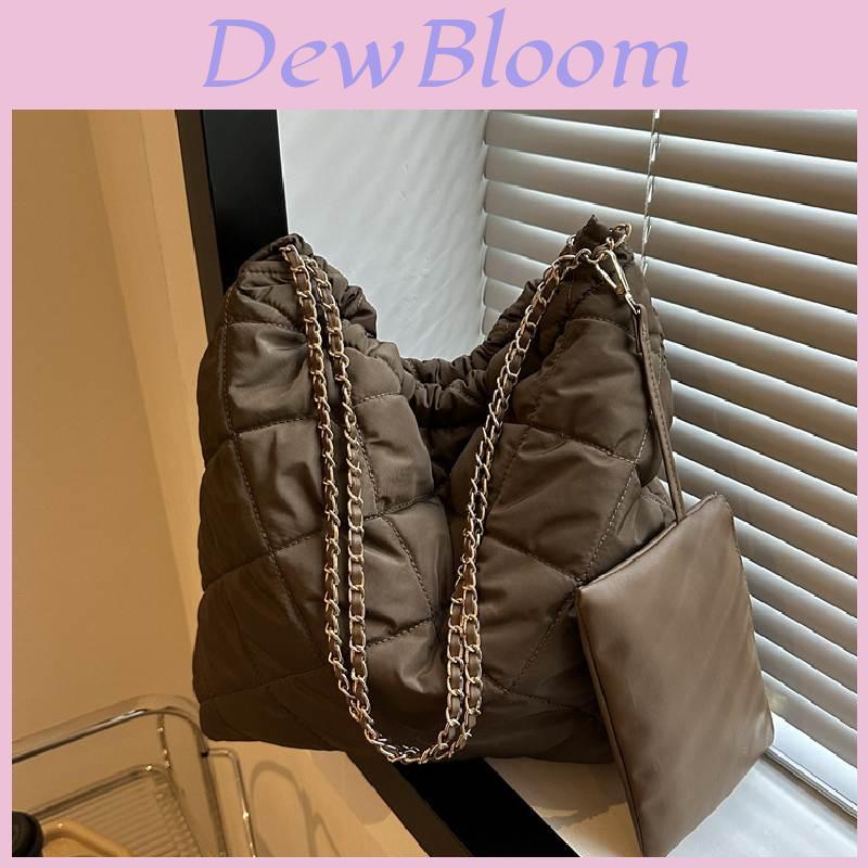 Borsa a tracolla singola da pendolare a griglia di diamanti di grande capacità per donna, semplice borsa a secchiello crossbody con catena, nuova collezione autunno e inverno)