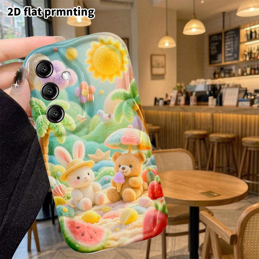 Phone Case: 2D Flat, Suitable for Samsung Galaxy A34 A35 M05 M06 S20 S22 S21 FE Plus 5G Protective Cases, Beach Bunny and Little Bear, Perfect Christm