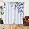 2PCS Digital Printed Curtains, Lace Blue Flowers Delicate Vintage Floral, Window Drapes for Living Room Bedroom Home Decoration