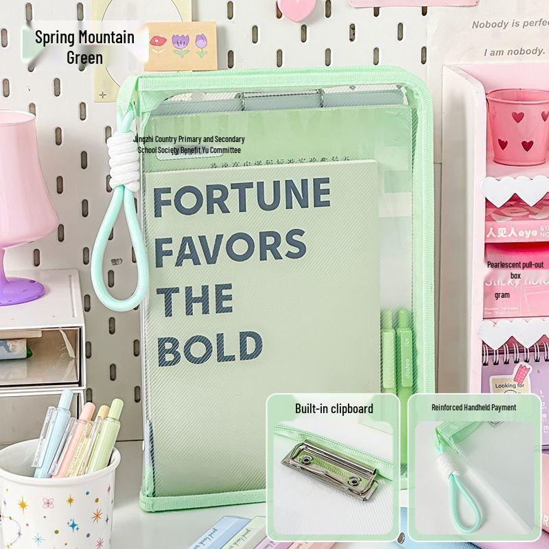 A4 Pastel Zipper Clipboard & File Bag with Handle - Large Capacity Office Tote
