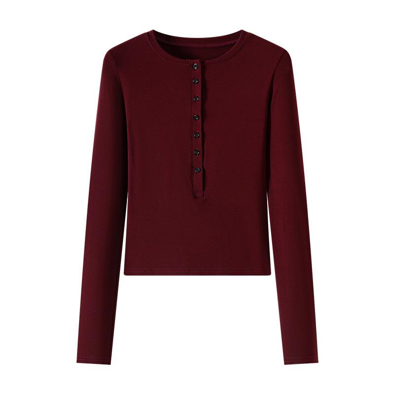 Breasted semi-open neck long-sleeved bottoming shirt women's early autumn new Spice Girl slim-fit shirt top