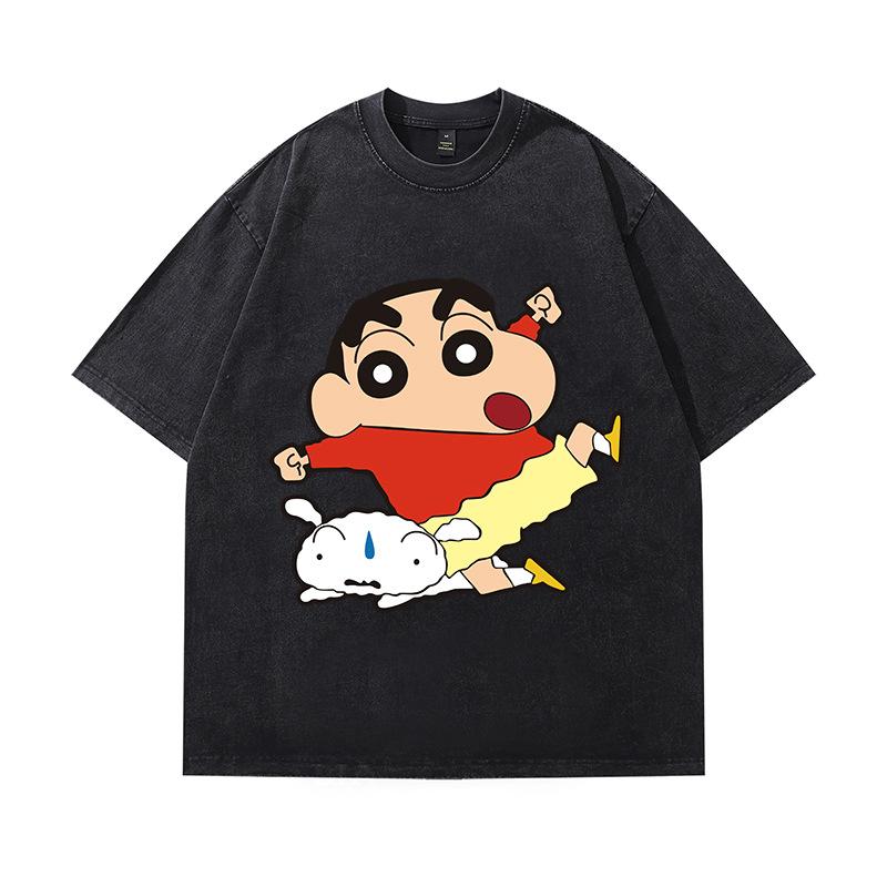 Tide Brand American Retro Fried Color Old Short-Sleeved T-Shirt Japanese Animation Printing Multi-Color Heavy Cotton Half-Sleeve