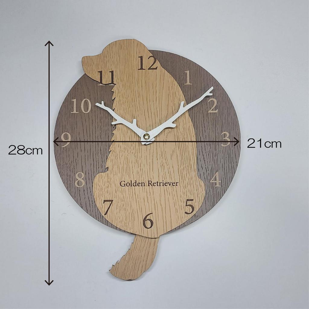 Stylish Wooden Pendulum Clock Featuring a Golden Retriever Dog. Silent, Perfect for Bedrooms, Bedrooms, or Any Room.