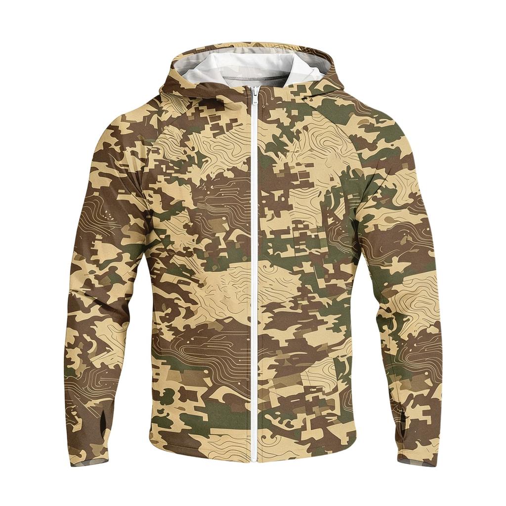Men's Casual Raglan Sleeve Hooded Long Sleeve Sun Protection Jacket Lightweight Breathable Outdoor Sportswear with Full Zip Front