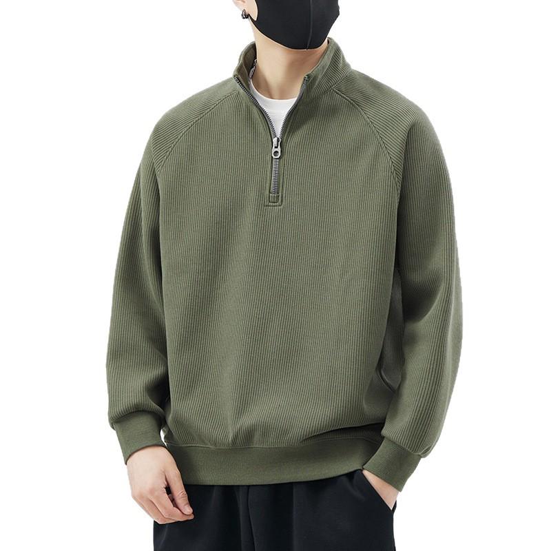 Men's Trendy Thick Half-Zip Hoodie with Stand Collar, Plus Velvet Base Layer for Spring, Autumn, and Winter 2025