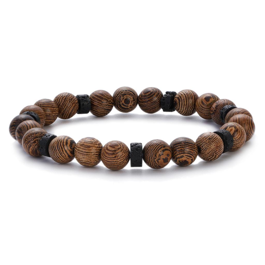 Natural Wood Beads Bracelet Women Men Yoga Meditation Prayer Om Pendant Wooden Jewelry Classic Sliver