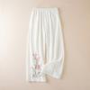 Übergröße Chinesischer Stil Baumwolle und Leinen Hosen Sommer Ethno-Stil Bestickte Freizeithose Retro Weitbein Lockere Hose für Damen
