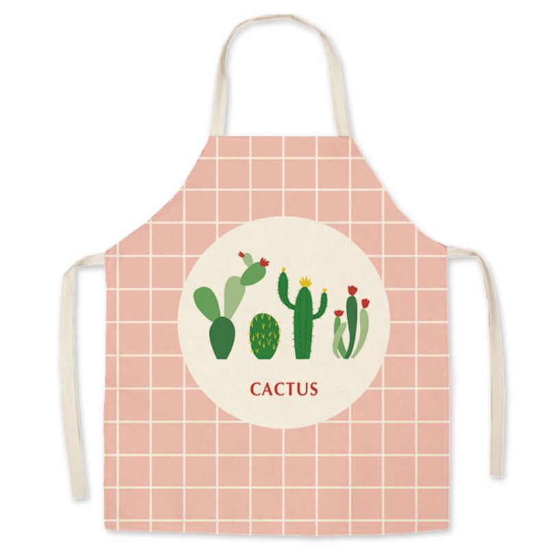 Cactus Print Parent-Child Hemp Apron Set - Sleeveless Home Cleaning Waist Apron for Adults and Kids