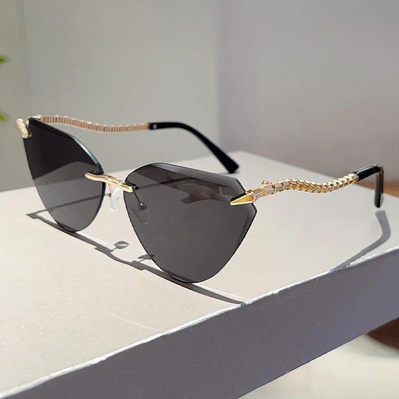 Rimless Cat Eye Sunglasses Women  New Stylish Vintage Gradient Casual Shades Trendy Luxury Brand Design Sun Glasses