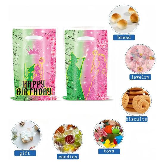 Witch Party Gift Bags Green And Pink Candy Treat Bag Plastic Snack Gift Pouch for Girls Birthday Party Baby Shower Supplies