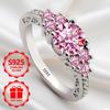 sterling silver women's engagement ring, luxurious and elegant style, paired with a sparkling pink artificial gemstone