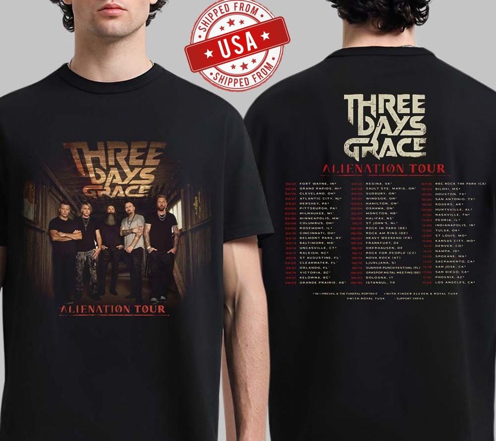 РАСПРОДАЖА!!! Three Days Grace Тур Alienation 2026 Северная Америка Футболка с принтом с двух сторон Унисекс Футболка XL