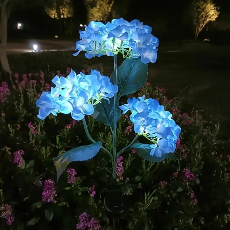 1PC Solar Hydrangea Lights 3 Heads LED Artificial Flower Lamp Waterproof Outdoor Decor for Yard Garden Lawn Fence Pathway