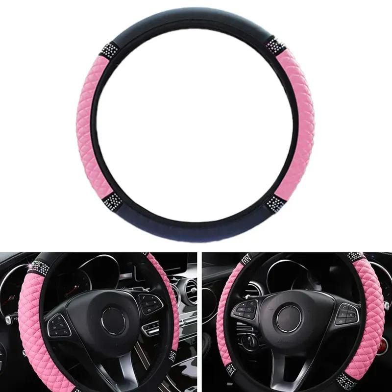 High Quality Auto Accessories Car Steering Wheel Cover Car Interior Decoration Parts PU Leather Pink Quick Release A