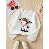 European sizes Kids Sweatshirts, Girls' Autumn Winter Cute Cartoon Cow Print Long Sleeve Round Neck Sweatshirt, Casual Daily Wear.
