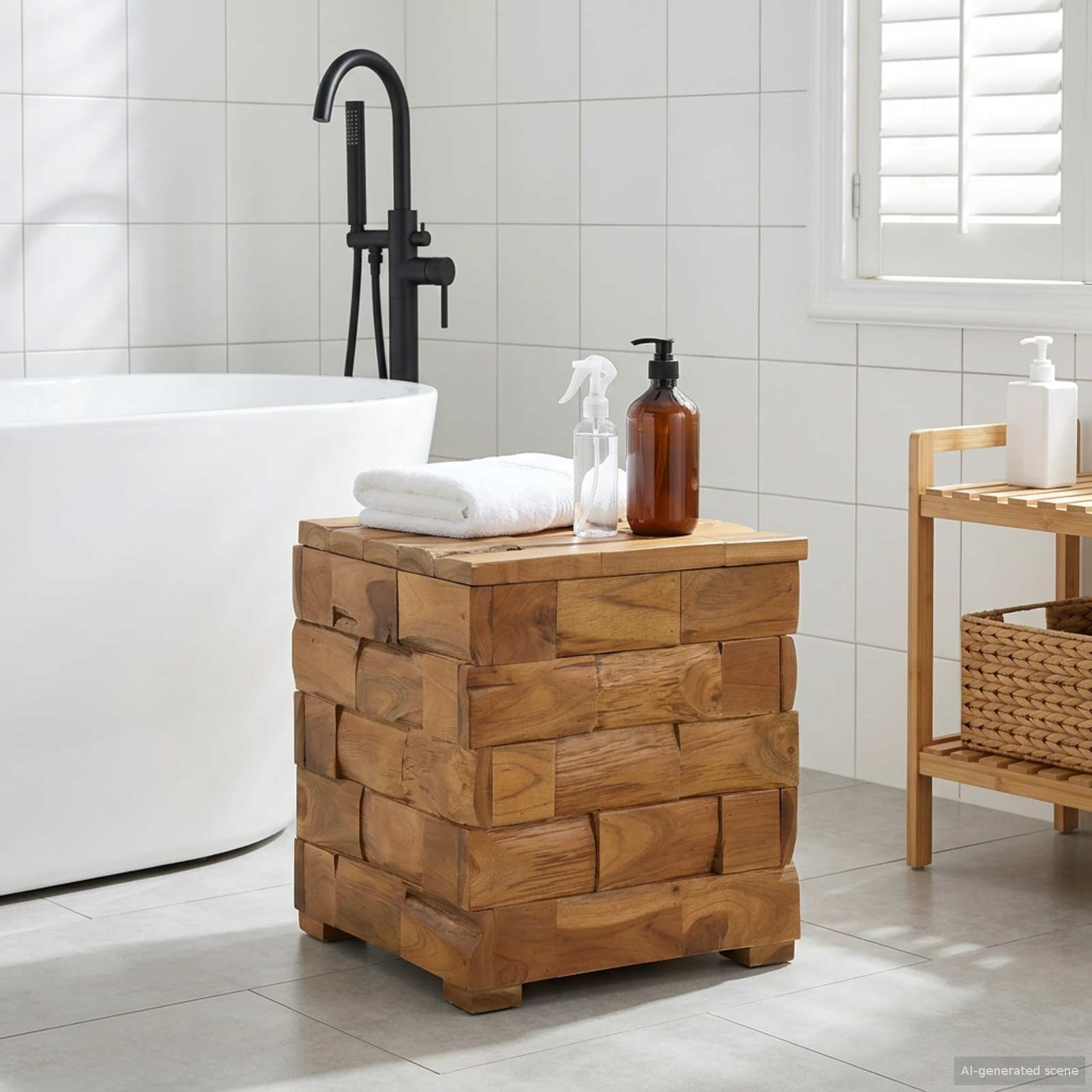 Aufbewahrungsfußhocker Braun 40 x 40 x 45 cm Massives Teakholz