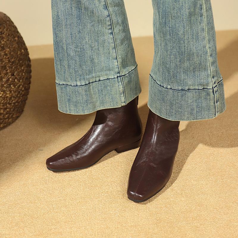 Square Head Thick Heel Short Boots Women's Autumn and Winter New Martin Boots Trendy Chelsea Elastic Thin Boots