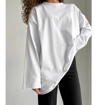 2024 Women Spring Oversize Loose Style Cotton T Shirts O-Neck Long Sleeve Black White Color Tees Summer Tops For Women Clothes