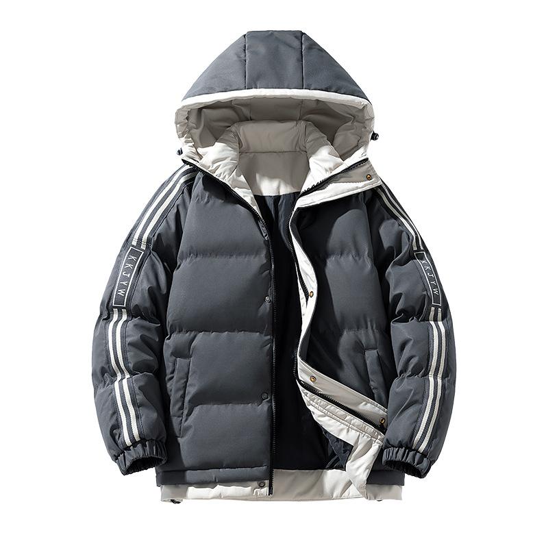 

Мужская куртка с капюшоном на осень и зиму с плюшем и теплой хлопковой одеждой XXXXXL серый