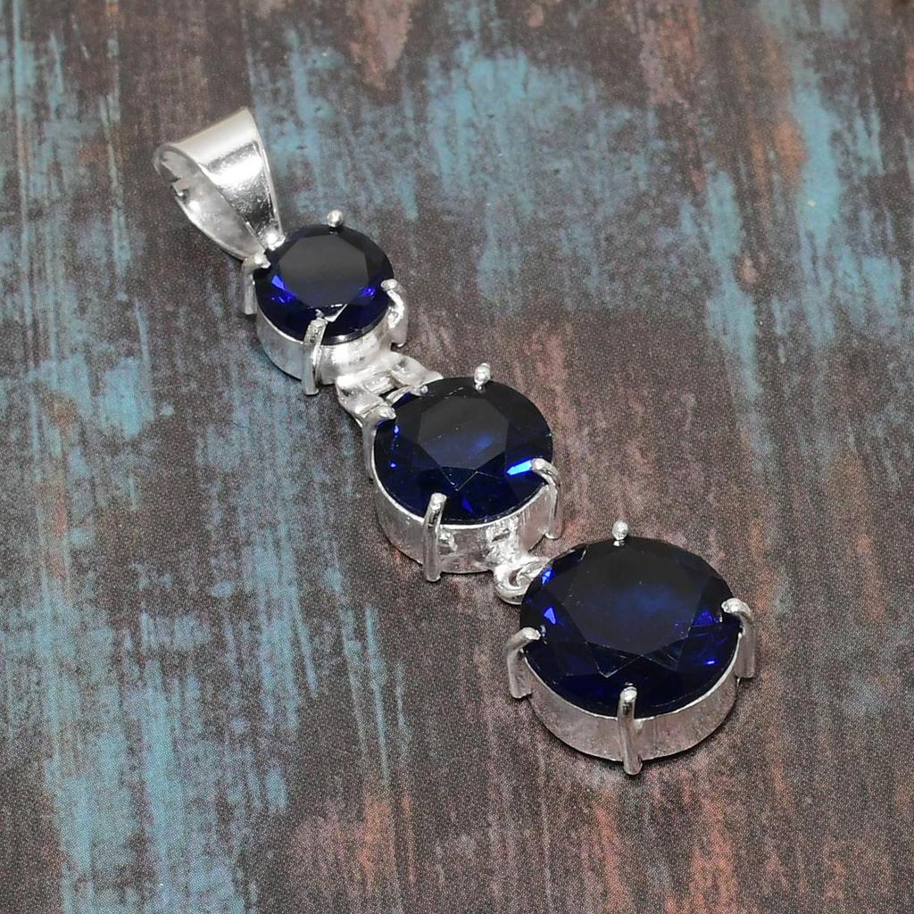 Londoner Blautopas-Edelstein, 925er-Sterlingsilber, handgefertigter einzigartiger Schmuckanhänger