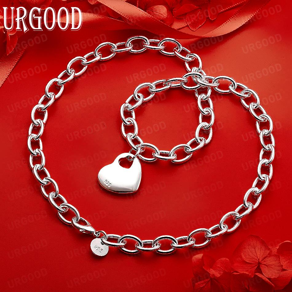 925 Sterling Silver Fashionable and Simple Heart Necklace - Banquet Gift Jewelry 44CM
