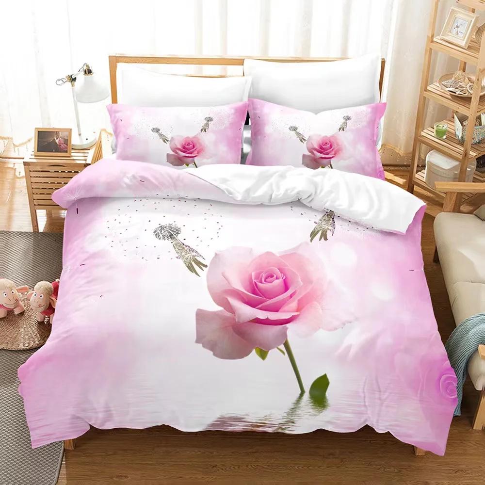 Flor Rosa Vermelha Roupa de Cama de Casamento Super Confortável Tamanho Casal King Capa de Edredom 2 Peças Fronha Têxtil para Casa Conjuntos de Capas para Camas