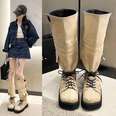 Shoes for Women 2024 Winter New Street Fashion Canvas Women's Boots Loose and Comfortable Women High Boots Zapatos Chunky Mujer