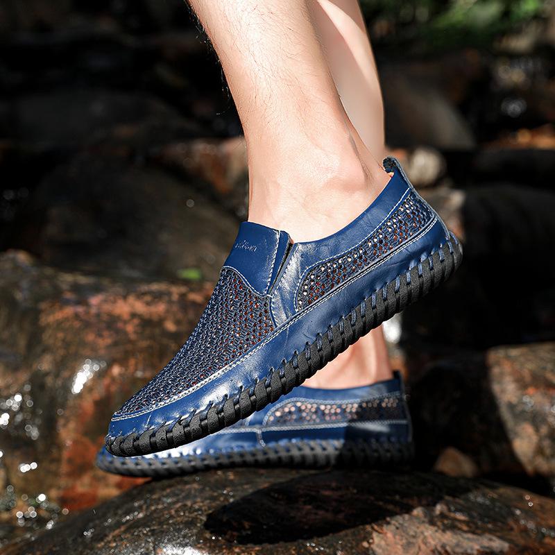 Men's Breathable Mesh Sandals: Size 50, Comfortable Soft Sole, Slip-on Leather Dad Shoes