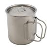 Titanium Camping Cup and Folding Spork Set Lightweight Water Cup Mug with Lid and Foldable Handles for Outdoor Camping