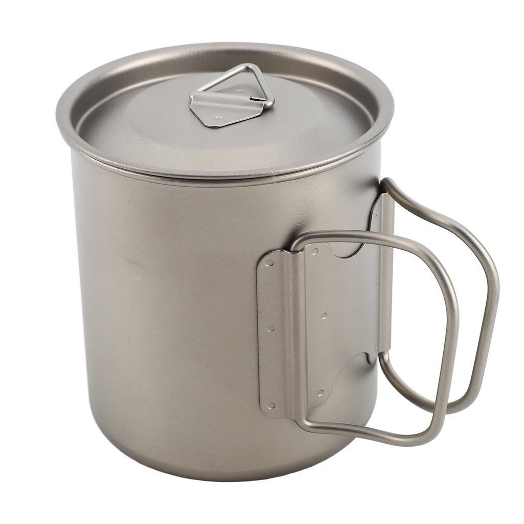 Titanium Camping Cup and Folding Spork Set Lightweight Water Cup Mug with Lid and Foldable Handles for Outdoor Camping