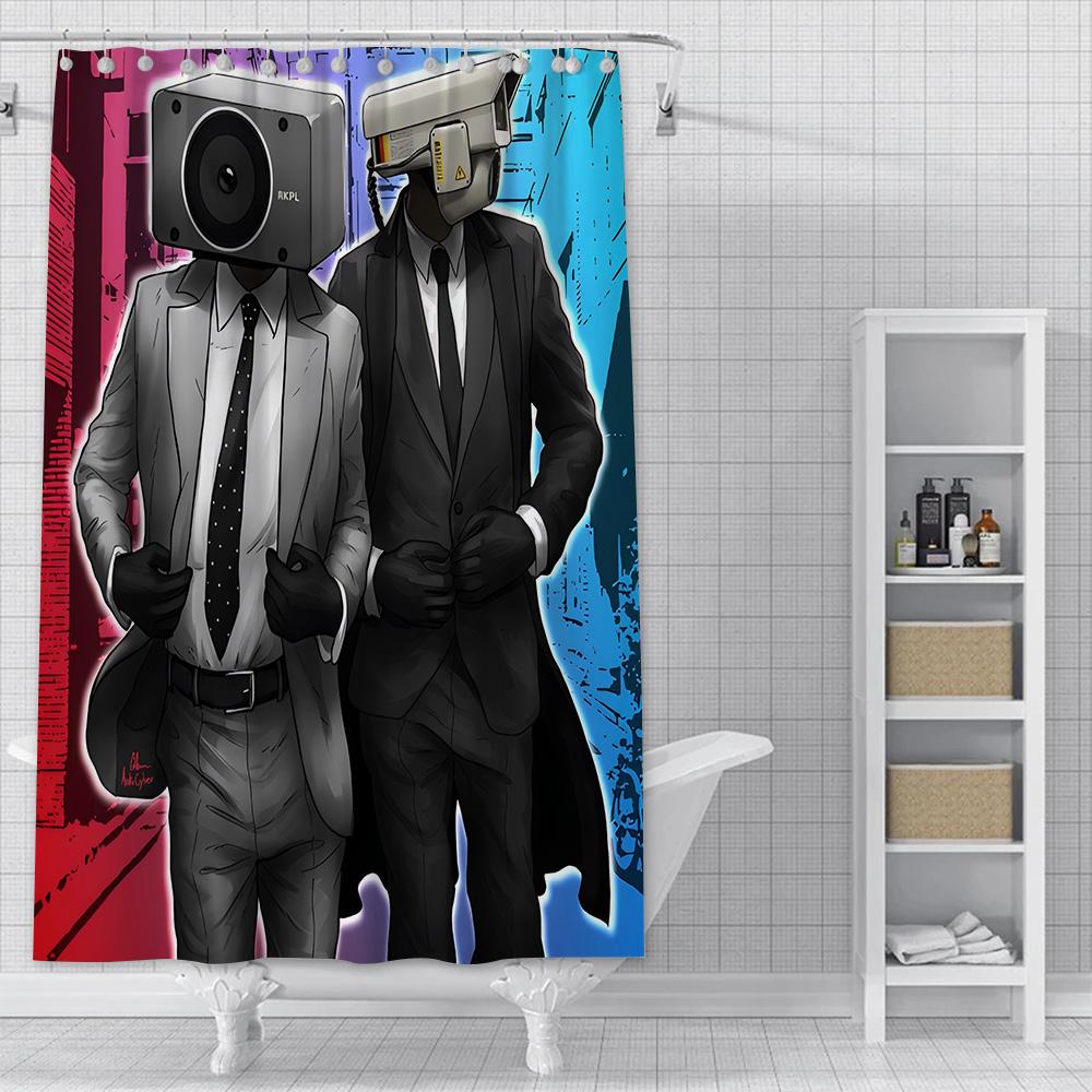 

S-Скибиди Туалет Занавеска для душа Водонепроницаемая Полиэстеровая ткань Краска Красочные Занавески для ванной Домашний Декор для ванной Занавеска с крючком YL90x180cm