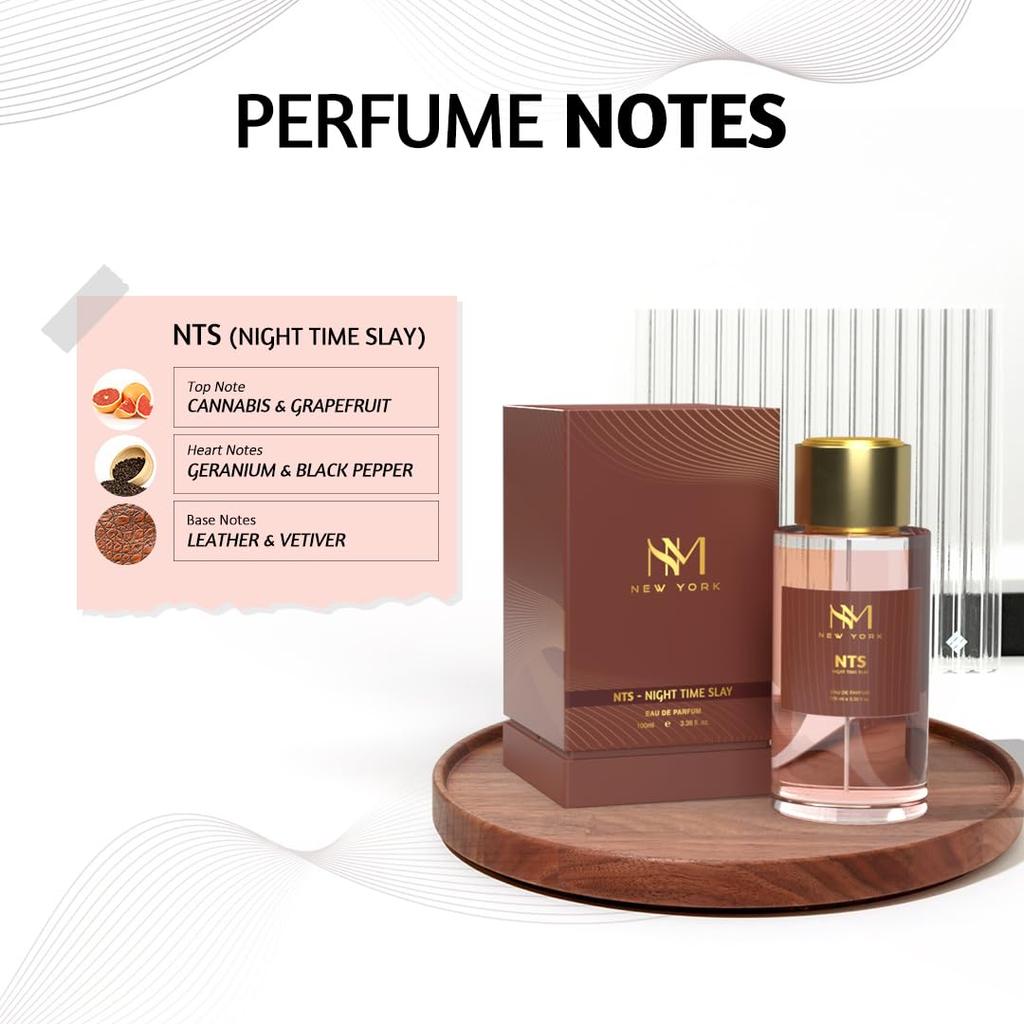 Nourish Mantra NM New York Night Time Slay, parfum de luxe pour homme | Mélange aromatique de notes herbacées et boisées | Meilleur parfum pour homme | 100 ml