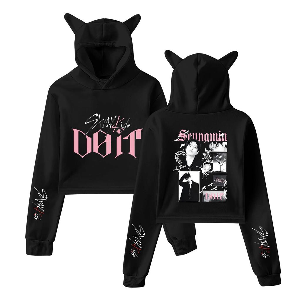 Stylish Women's Hooded Pullover Sweatshirt With Stray Kids Print, Trendy Long-sleeved Top.