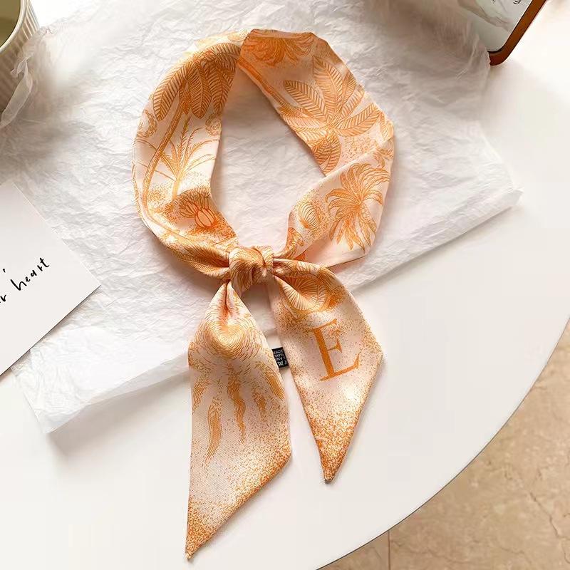 Small White And Tender Green Silk Scarf For Women, Thin Streamer, Headband, Hair Tie, Bag Decoration Long